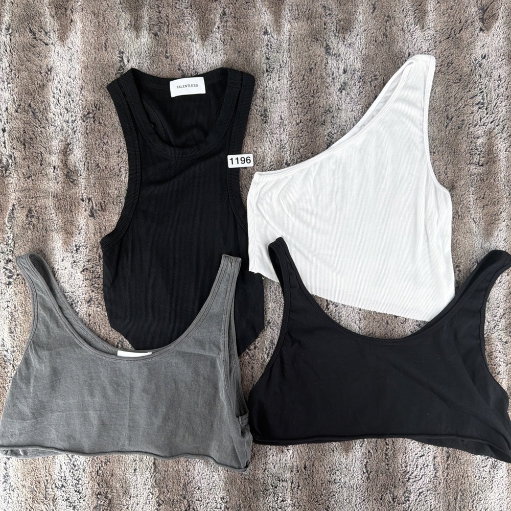 Talentless Tank Top Lot of 4 Sz Large Ribbed Cropped Black White Gray